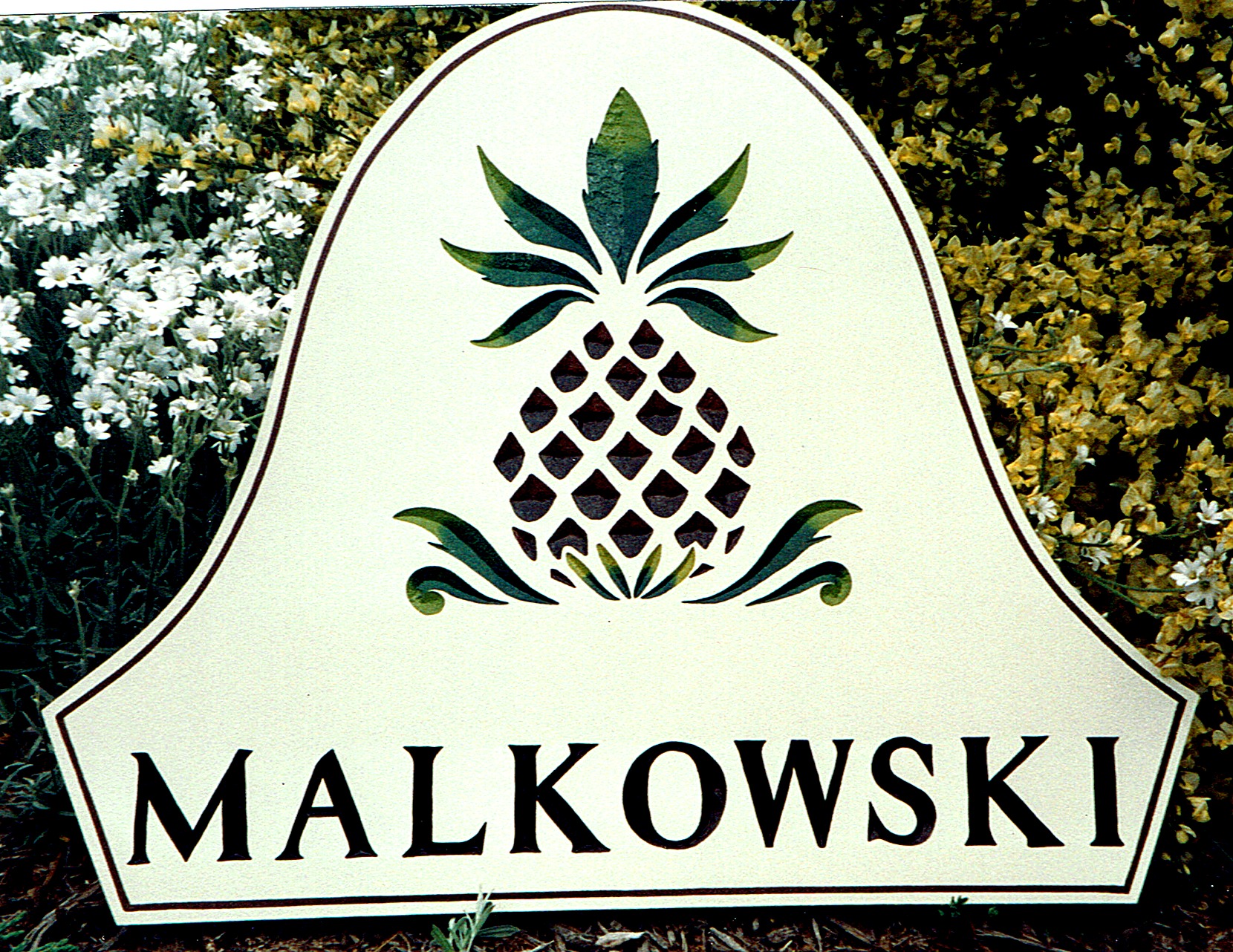 Pineapple Bell Sign — Carved Welcome Motif