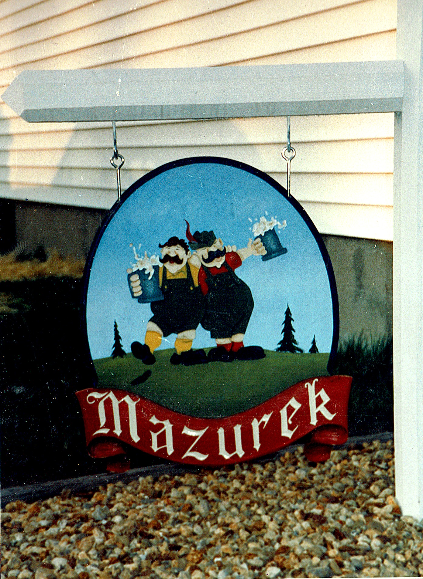 Round Hanging Sign — Bavarian-Style Portrait