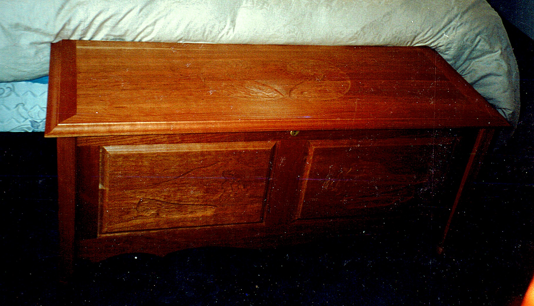 Cherry Blanket Chest — Carved Panel Detail