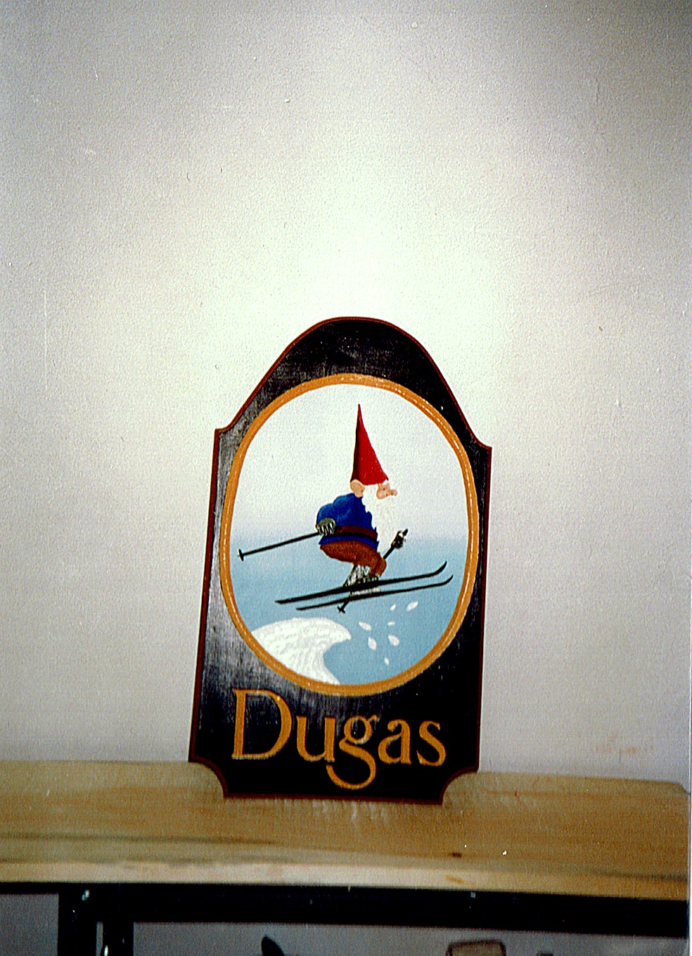 Skiing Gnome Plaque — Arched Family Sign
