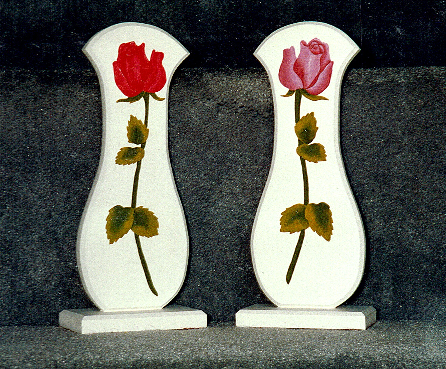 Rose Wall Plaques — Carved Vase Pair